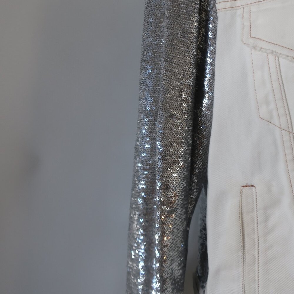 Women Iro Nanopo Rare White Silver Sequined Denim Button-Up Jacket 36 US/S - Picture 7 of 12